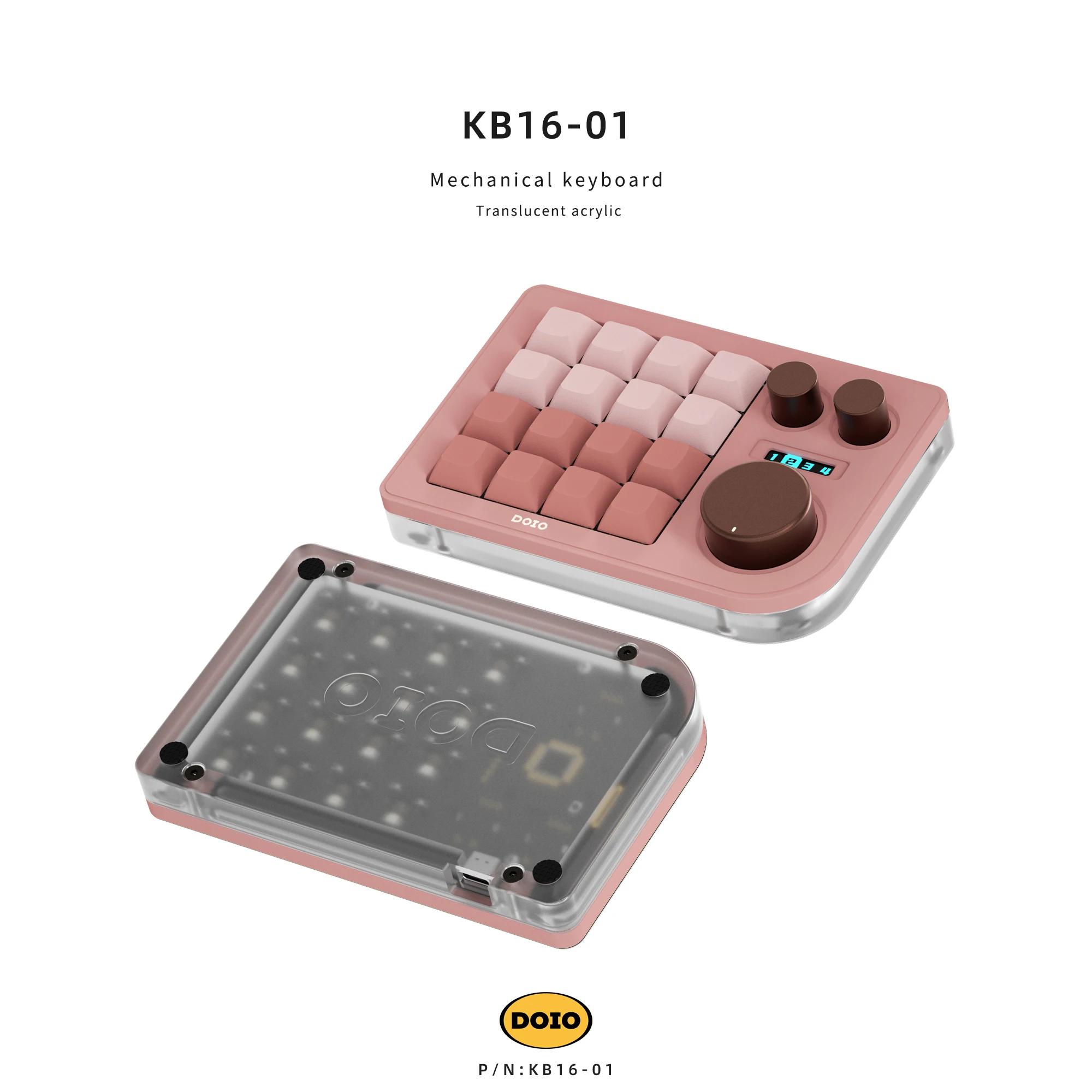 

DOIO KB16-01 16-Key 3-Knobs Mechanical Mini Keyboard Type-C OLED Screen Customization Keypad Portable QMK VIA Designer Gift