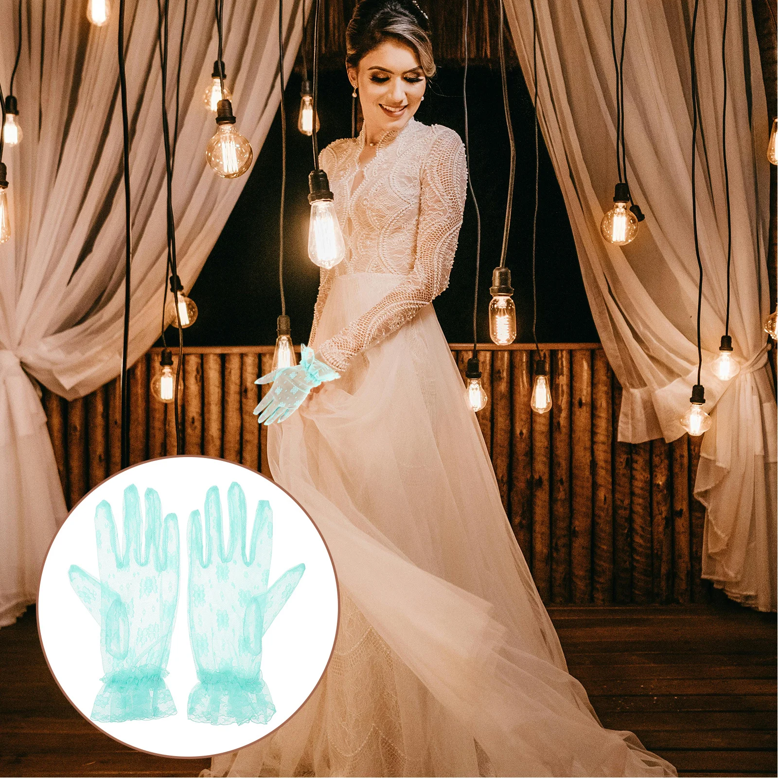 

1Pair Women Lace Gloves Vintage Short Floral Mesh Wedding Bridal Accessories for Prom Tea Party Elegant Costume