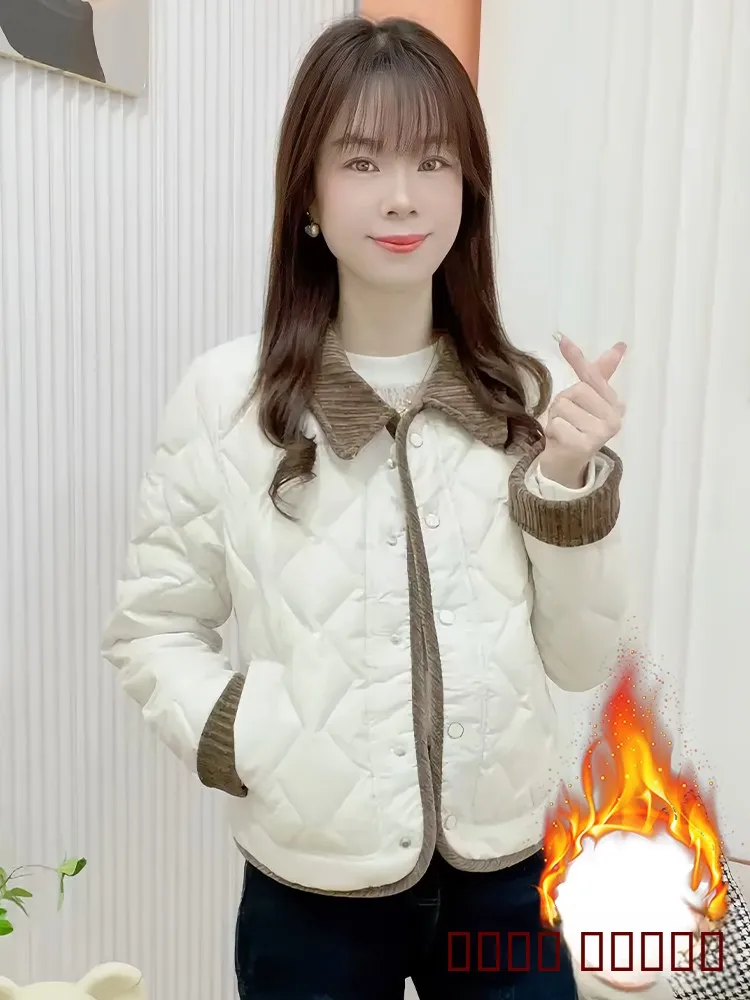 معطف شتوي نسائي فضفاض مبطن بالفرو مع ياقة، ملابس خارجية دافئة ونحيفة للارتداء اليومي