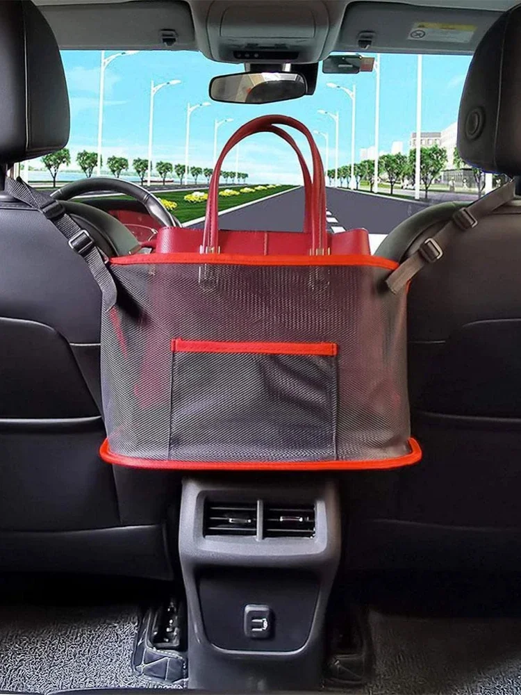 Large Capacity Car Seat Net Pocket Handbag Purse Holder Bag Organizer Storage Pet Net Barrier Dog Pouch Between Back Seats
