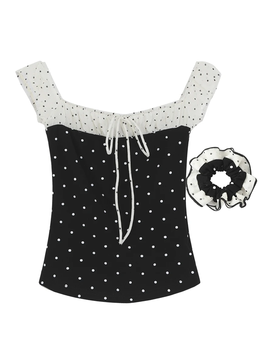 Bla Polka Dot ort Sve T-Shirt Damen Sommer New Sle Slim Fit Oulder Bared One Oulder Top Pendeln Sle Baumwolle B...