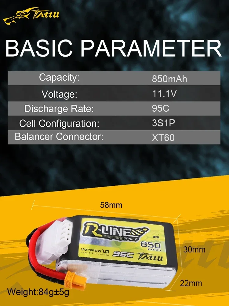 Hypothécaire aryR-Line-Batterie Lipo, Version 1.0, V1, 650, 850, 1050, 1300, 1550, 500, 550, 750mAh, 95C, 2S, 4S, 6S, 22.2V, Compte 30, FPV Racing Quadcopte