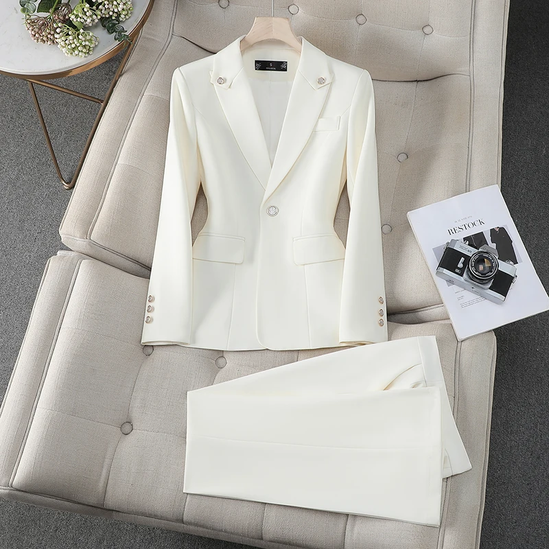 ZJYT Elegant Office Lady Formal Business Blazer Set for Woman 2 Pieces Matching Sets Autumn 2025 Commuter Jacket and Pants Suit