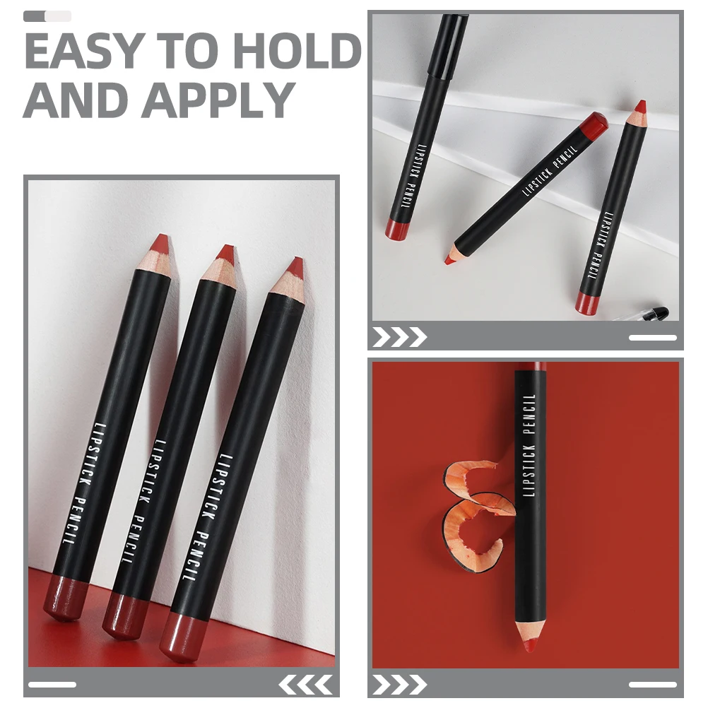 Lápis delineador labial fosco de longa duração, 2 peças, sem manchas, design de madeira para mulheres, lápis labial fosco