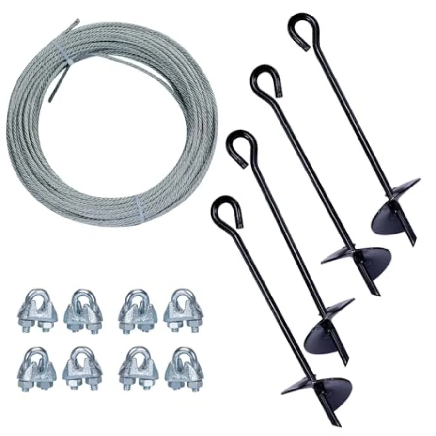 

59070 Galvanized Cable Includes 4 Anchors 8 Clamps 50 Feet Galvanized Cable Black