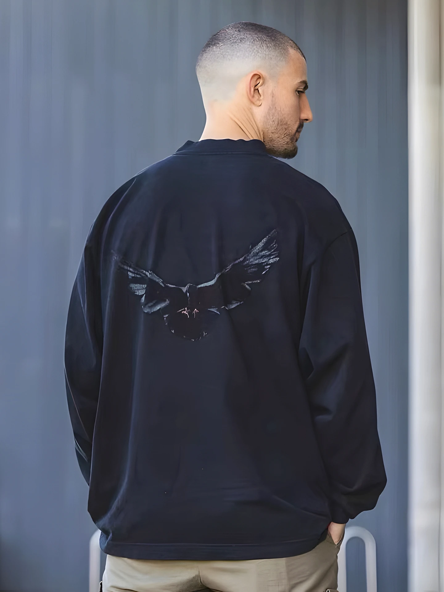 Kanye West American High Street Trendy Brand Washed Long Sleeve Loose Peace  Men's T-shirt Cotton Youth Popular Casual Wear