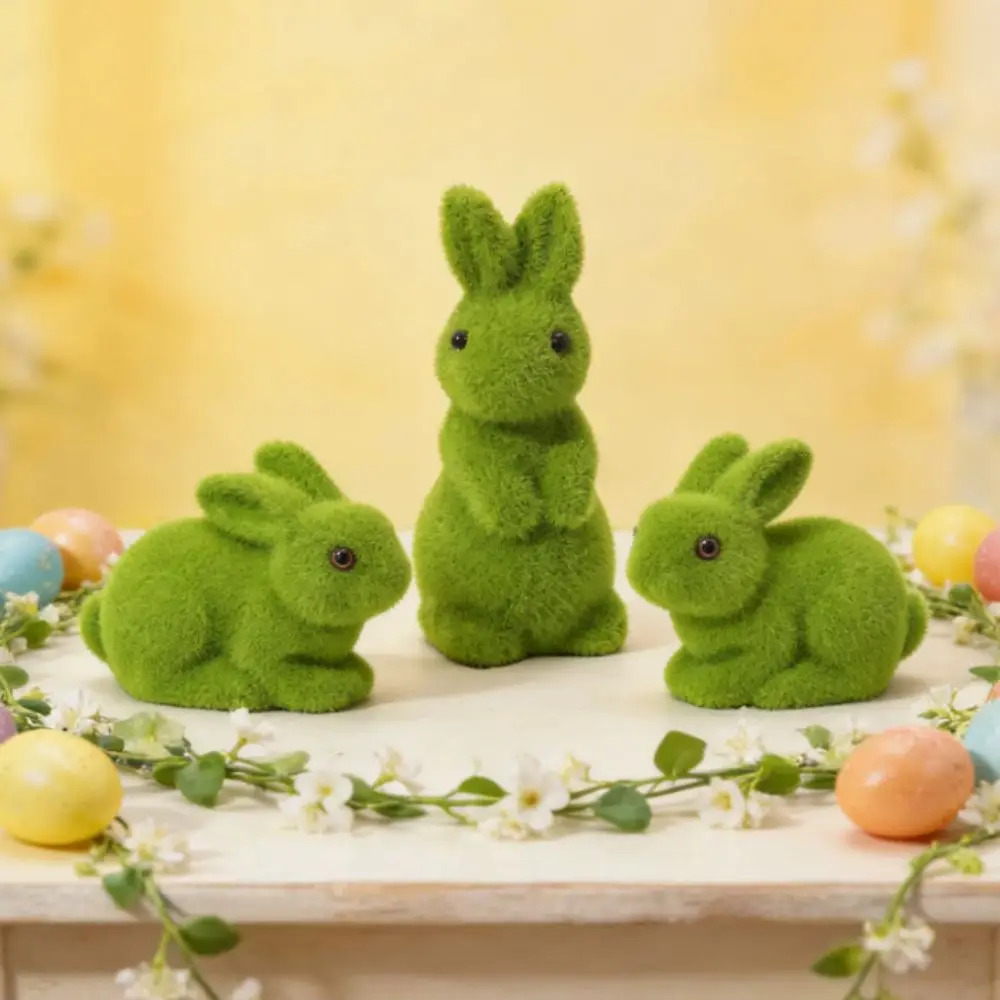 

Green Flocked Easter Decorations Simulation Moss Moss Green Easter Bunny Figurines Faux Moss Artificial Fake Animal