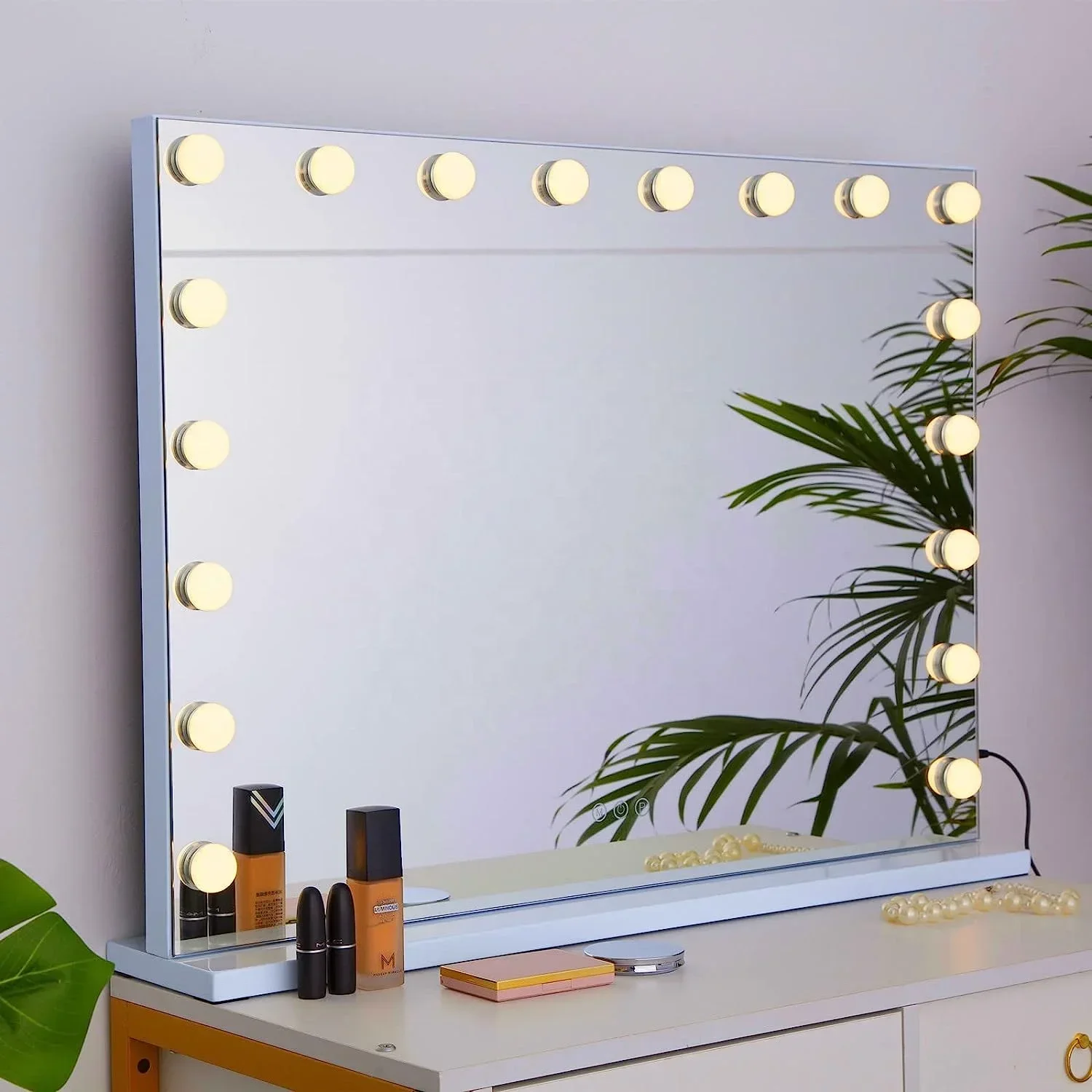 Specchio cosmetico con luci Specchio per trucco illuminato di grandi dimensioni con 17 lampadine a LED Specchio per trucco cosmetico Hollywood