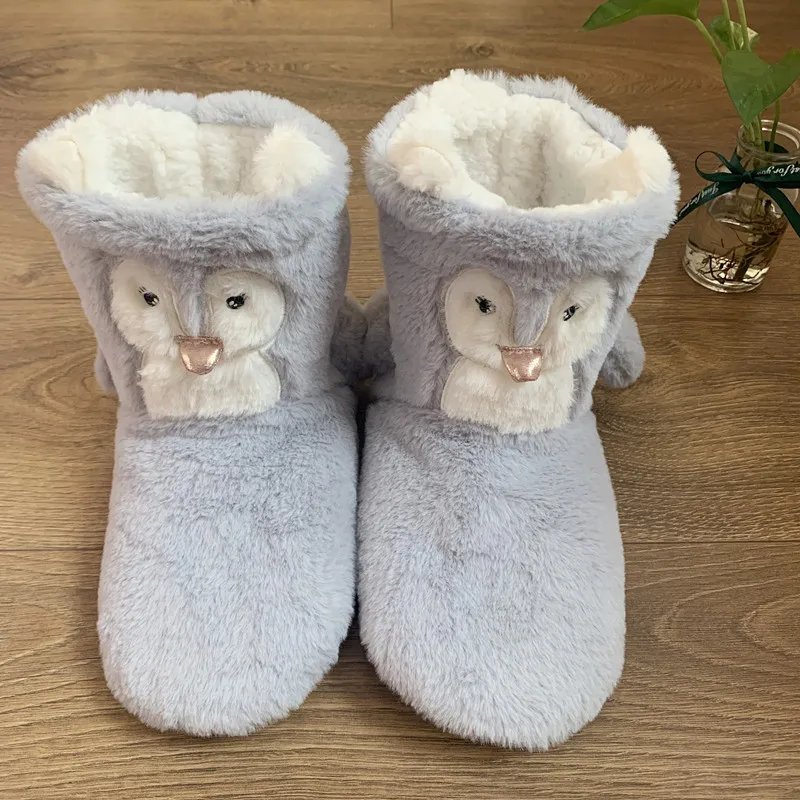 

House Slipper Fur Female Women Shoes Flat Contton Plush Anti Skid Grip None Indoor Fluffy Kawaii Cute 3d Penguin Home Boots Soft