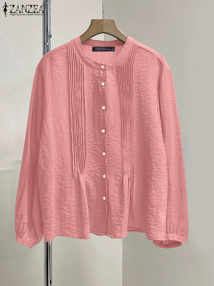 

ZANZEA модные рубашки с длинным рукавом женские осенние плиссированные повседневные однотонные туники топы 2025 пуговицы элегантные офисные женские корейские блузки
