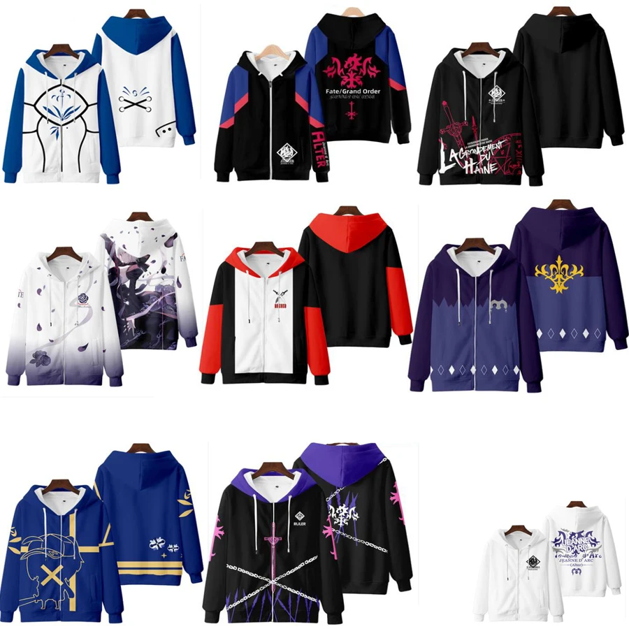 Anime Fate Stay Night Cosplay Costume Fate/Grand Order FGO Saber Alter Joan of Arc Unisex 3D Hoodie Zipper Hooded Jacket Outwear