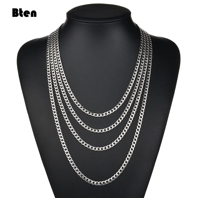 BTEN 1 piece Width 3mm/5mm/7mmCurb Cuban Link Chain Necklace for Men Women Basic Punk Stainless Steel Chain Chokers