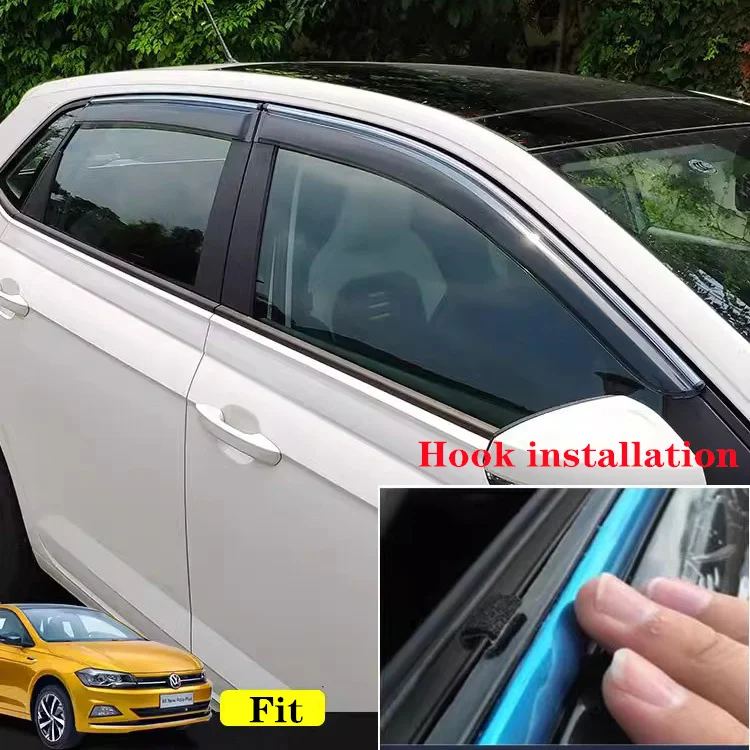 Windows Visor for Volkswagen VW Polo Hatchback 2019-2023 2024 Awnings Shelters Deflector Rain Eyebrow Sticker Accessories