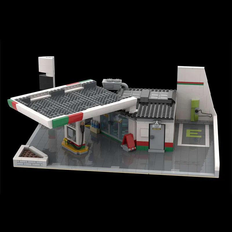 

1459PCS MOC Gas/Service Station Modular architecture Building block model creative Children Brick Toy Birthday Building Gift