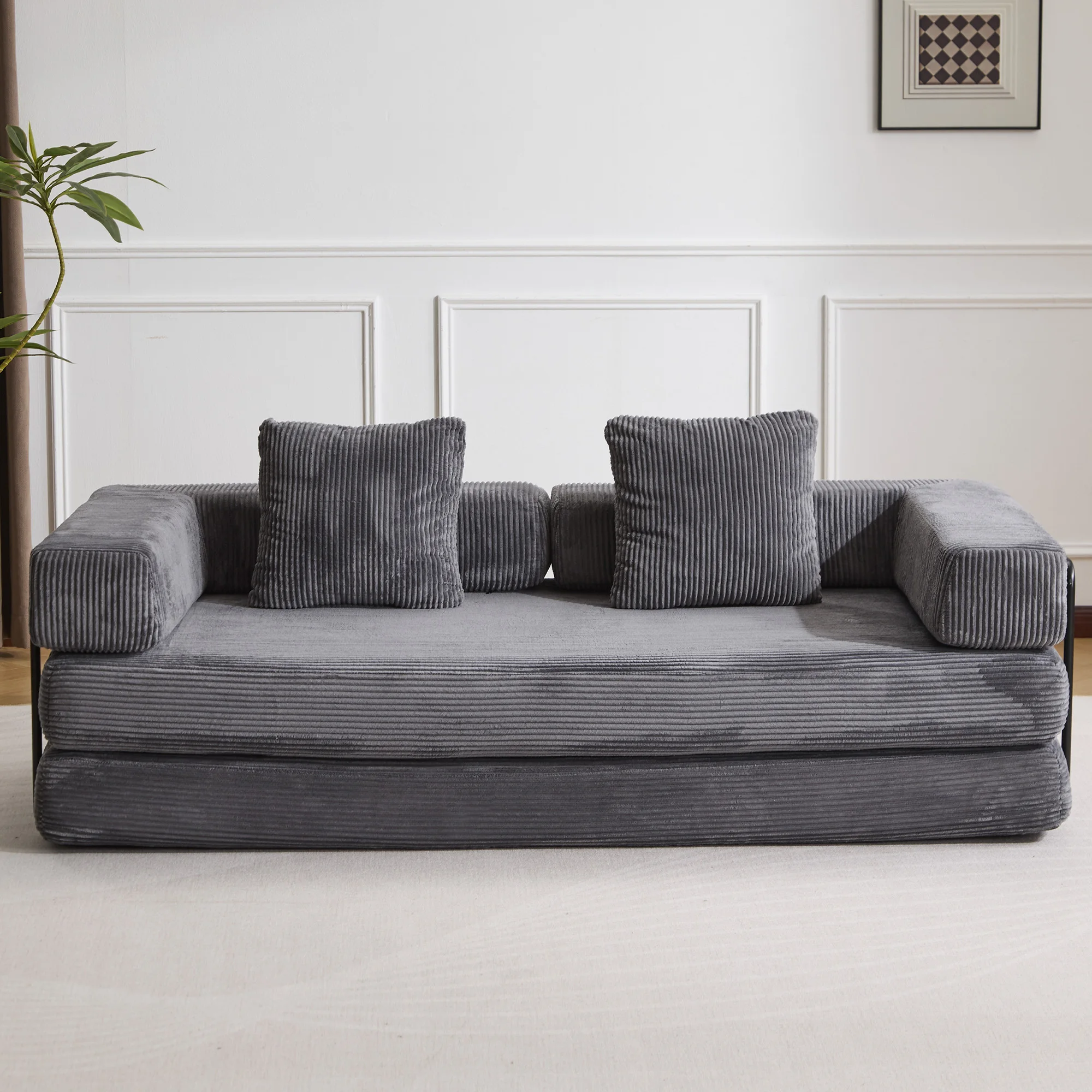 Canapé-lit pliable en velours côtelé, lit d'appoint multifonctionnel 3-en-1, canapé deux places, pas d'assemblage requis, canapé-lit confortable