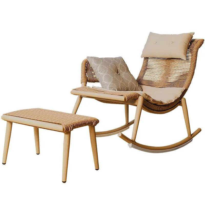 

Red leaf sandalwood rocking chair recliner adult balcony home leisure rattan rattan lazy chair outdoor rocking chairs