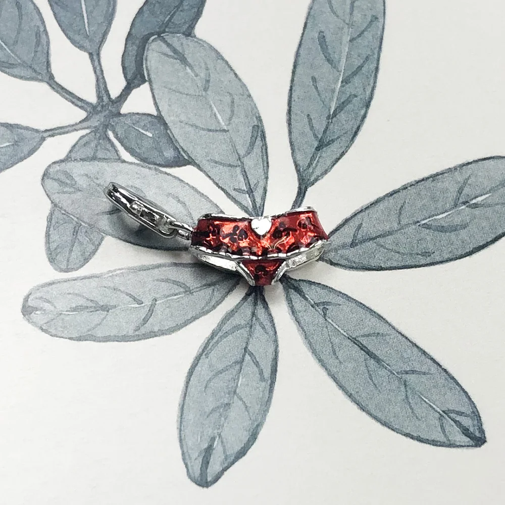 Anhänger, baumelnder Charm, roter Bikini-Slip für Damen, neu, 925er Sterlingsilber, edler Schmuck, trendiges Geschenk – Detail 6