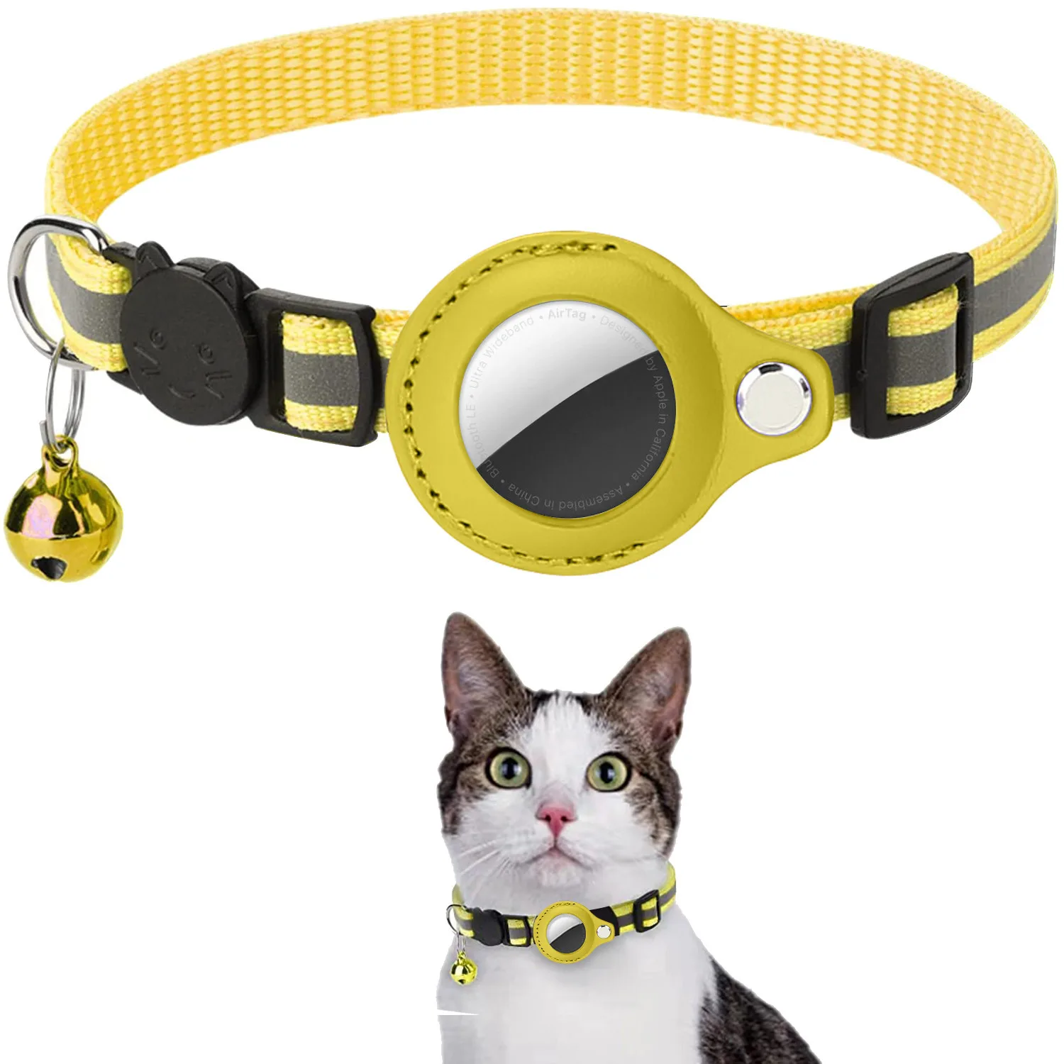 Kat AirTag Houder Kraag Breakaway Reflecterende Strips Verstelbare Kitten Kraag Waterdichte Kat Bell Kraag Huisdier Air Tag Case - afbeelding 1