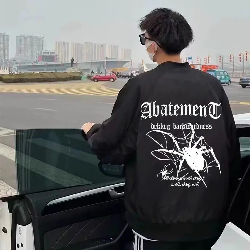 

Модная американская бейсбольная пилотная одежда с принтом паука Jaet ex Youth, весенне-осенняя верхняя одежда, ветрозащитная подставка, длинная свеч Цзи...