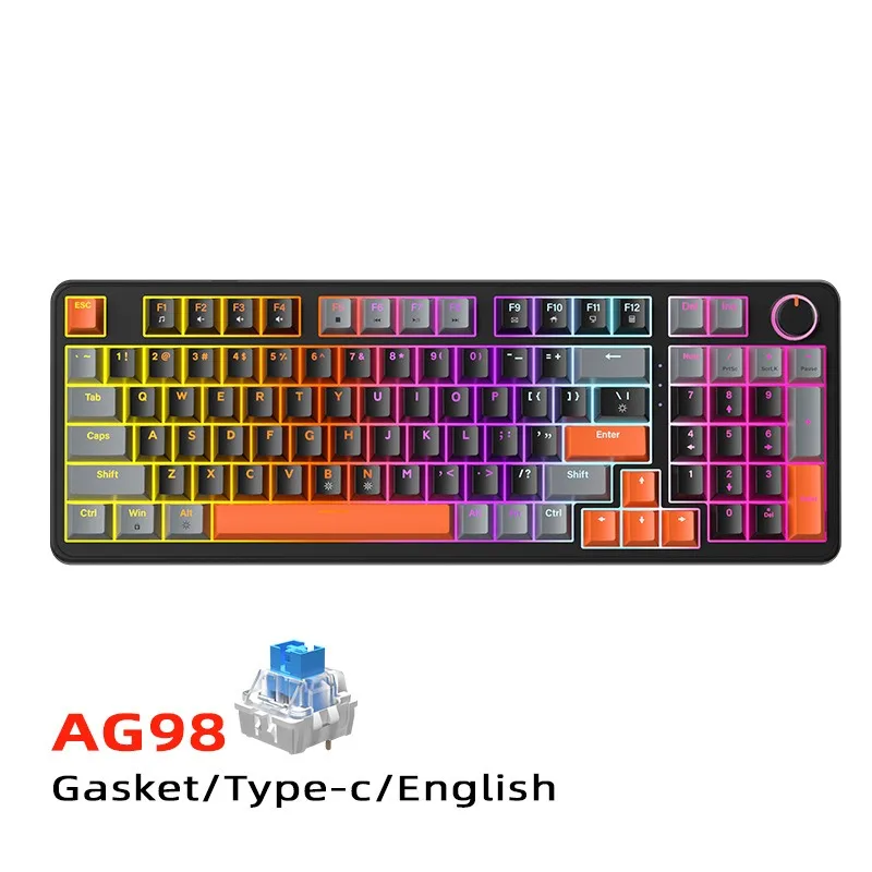 AG98 기계식 키보드, 개스킷, 혼합 조명, 풀키 핫스왑 가능, 게이밍, e스포츠, 유선 키보드