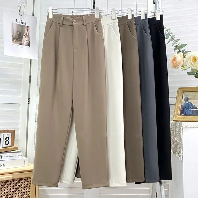 

Hot Sale Lady Classic Designer Suit Pants Girls Korean Baggy Casual Straight Leg Trousers Female High Waist Thin Slacks