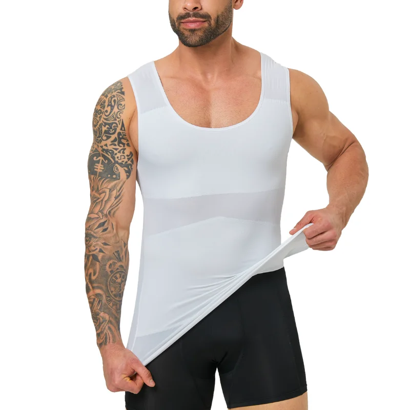 

Men's Double Layer Cooling Compression Vest, Breathable Tummy Control Body Shaping Sleeveless Undershirt