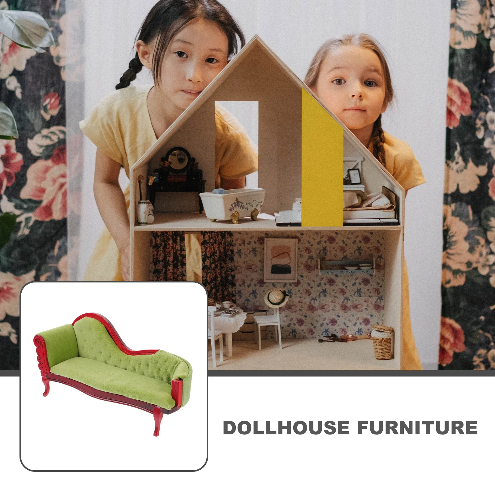 Dollhouse Sofa Couch Small Photo Prop Miniature 1700X830X560 Figurine Light Green Accessories