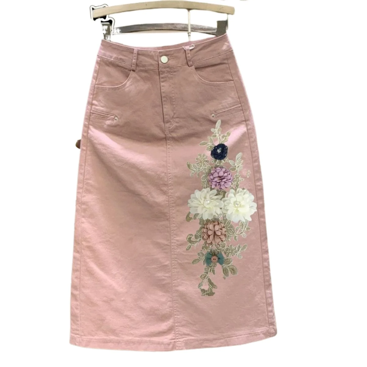 

New Chinese Style Women Skirts Pink Medium Long Washed Cotton Casual Half Skirt for Autumn 2025, New High Waisted Skirt