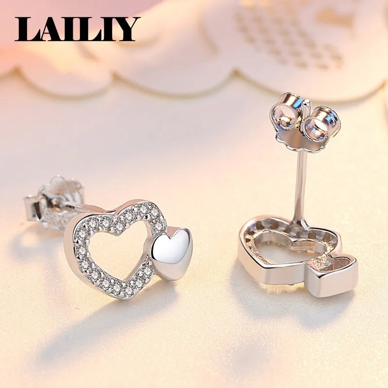 925 Sterling Silver Heart Shaped Openwork Diamond Earrings for Women Fashion Jewelry