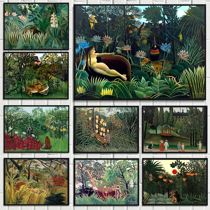 Póster Vintage de Henri Rousseau, animales de la selva Tropical, bosque, pintura en lienzo, arte de pared botánico para decoración del hogar y la sala de estar