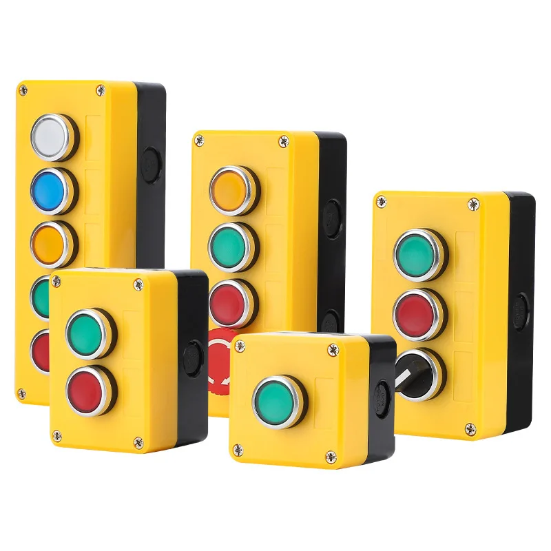 Button Switch Control Box Plastic Start Stop Button Waterproof Box Electrical Industrial Emergency LA38 Yellow Case 22mm