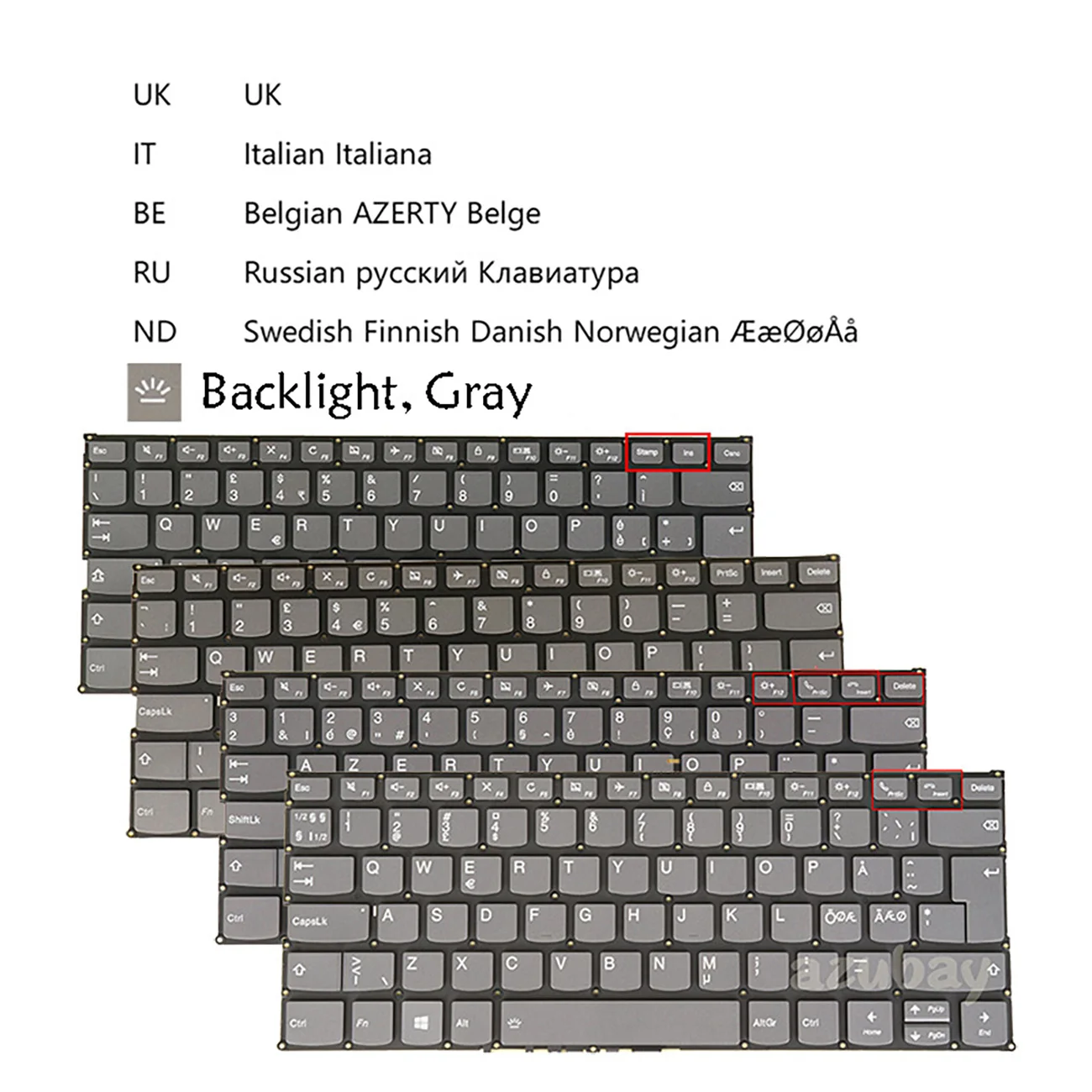 Klawiatura Belgijska AZERTY, Włoska, Szwedzka, Fińska, Duńska, Norweska, Brytyjska, Rosyjska dla Lenovo Ideapad 530S - 14ARR, 530S - 14IKB, 530S - 15IKB, C340 - 14API, C340 - 14IML, C340 - 14IWL, PD4SB. Podświetlana
