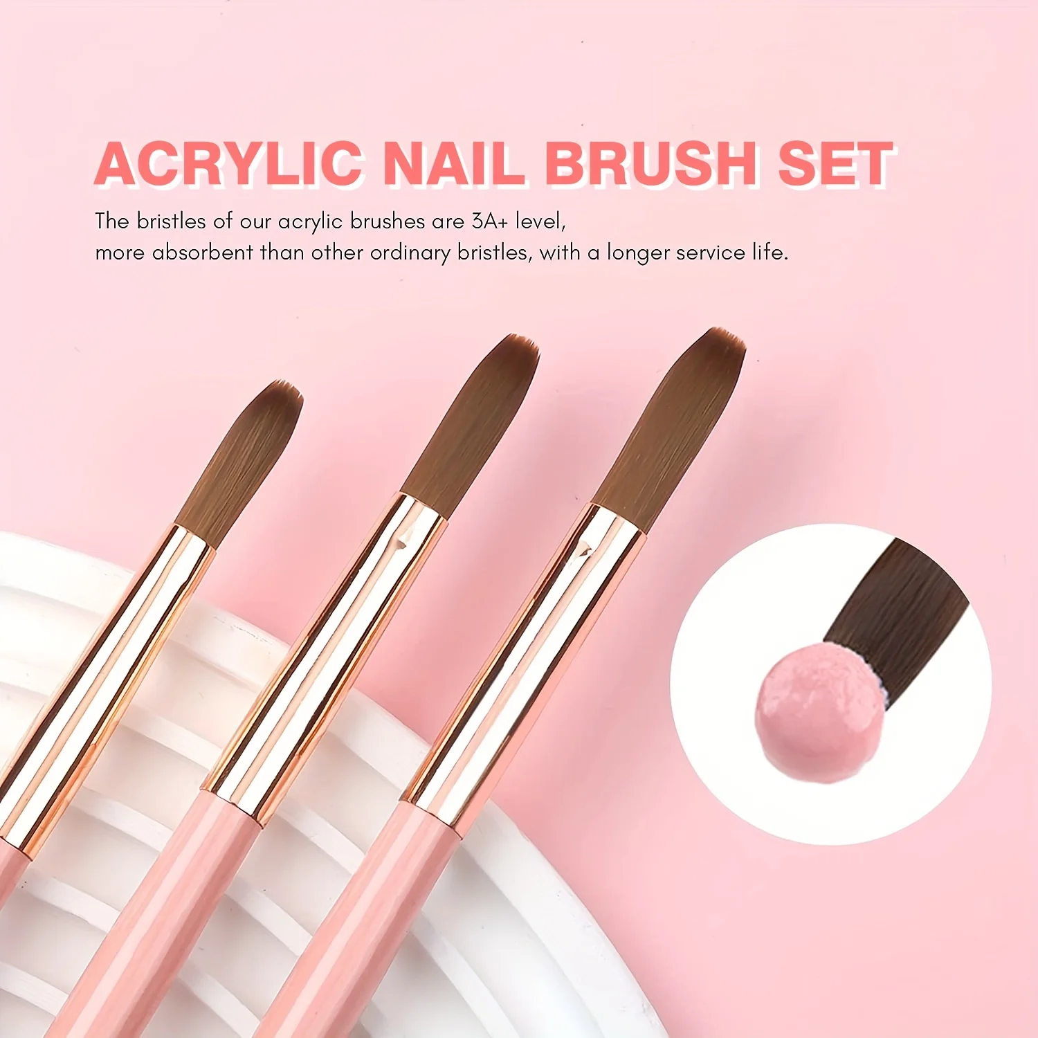 Nail Acrylic Brushes Set 3PCS Nail Brush For Acrylic Application Professional Nail Art Drawing Brushes For Nail Extension