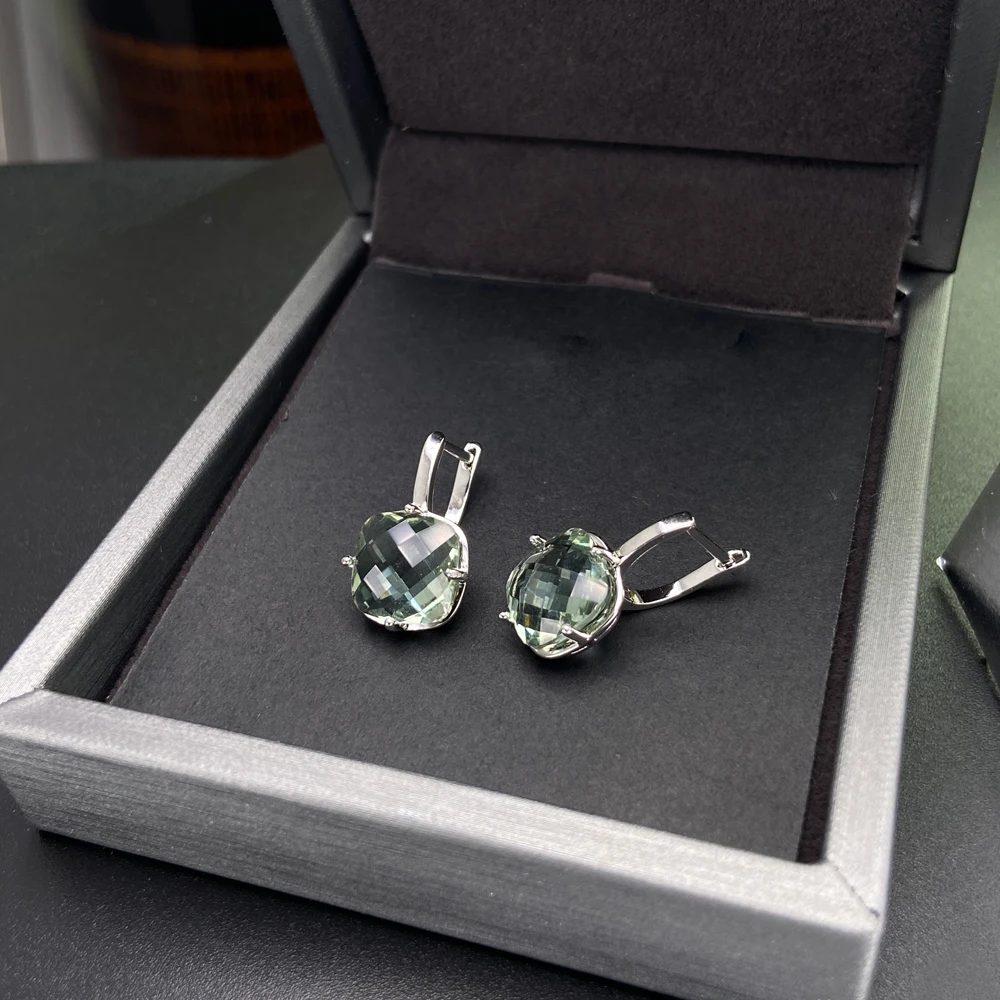 CSJ Green Amethyst Earring Sterling 925 Silver Citrine Ametrine Paraiba Zultanite for Women Birthday Party Engagement Gift Box
