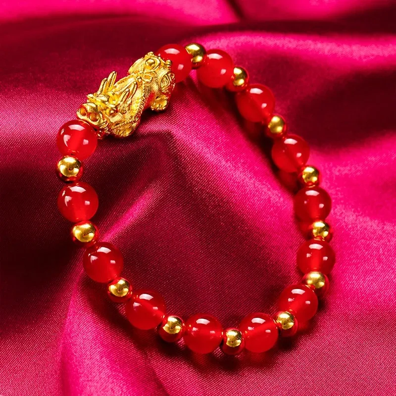 Nexil Jewelry   Nexil Jewelry  24K Gold Handcrafted Pixiu Women's Bracelet, AU999 Pure - Trendy Handmade Style, Pixiu Biting Coi