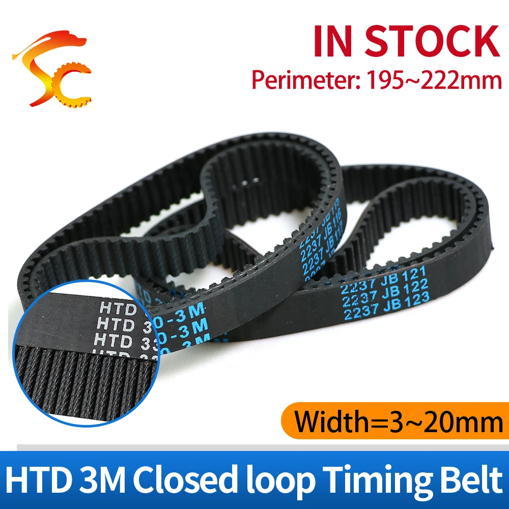 HTD3M Timing Belt Perimeter 195 198 201 204 207 210 213 216 219 222mm 3M Rubber Closed Loop Belt Width 3-20mm for vacuum cleaner