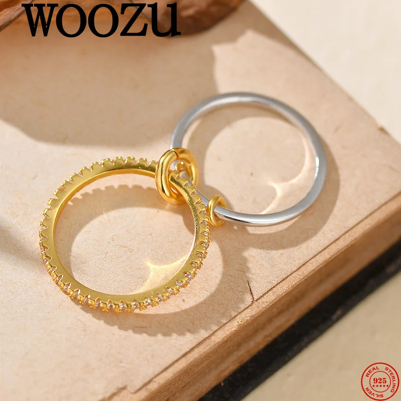 

WOOZU Real 925 Sterling Silver Luxury Design Unique Zircon Rings for Women Fashion Jewelry Accessories Stack Wear Two Rings Punk