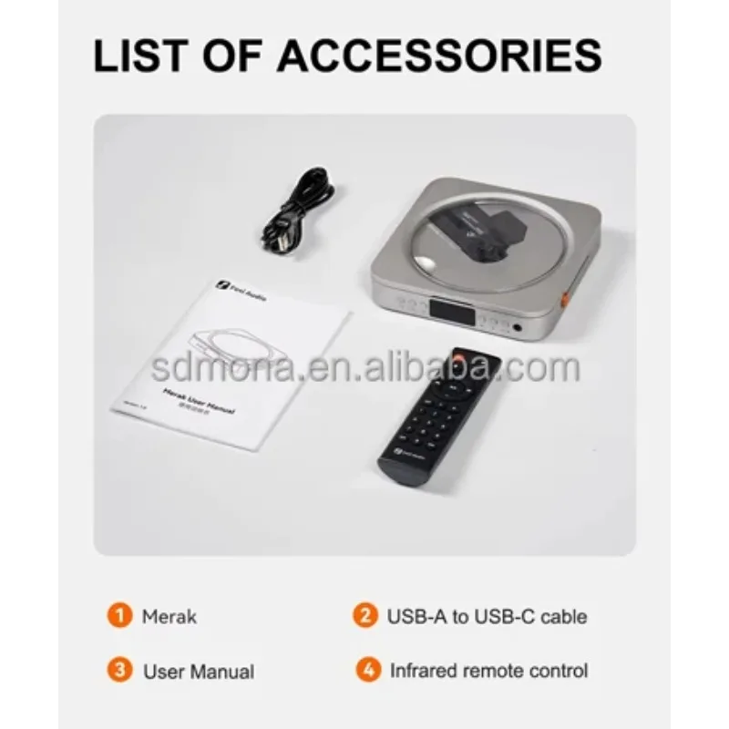 Hot Sale Portable CD Player FM Radio Music CD Player Wall Mountable BTH with Display Home Audio Remote Control