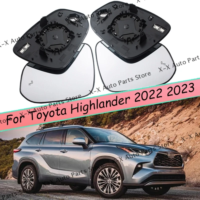 

with Blind Spot Light Pattern For Toyota Highlander 2022 2023 Rearview Mirrors Glass Outside Door Side Mirror Lens Heating