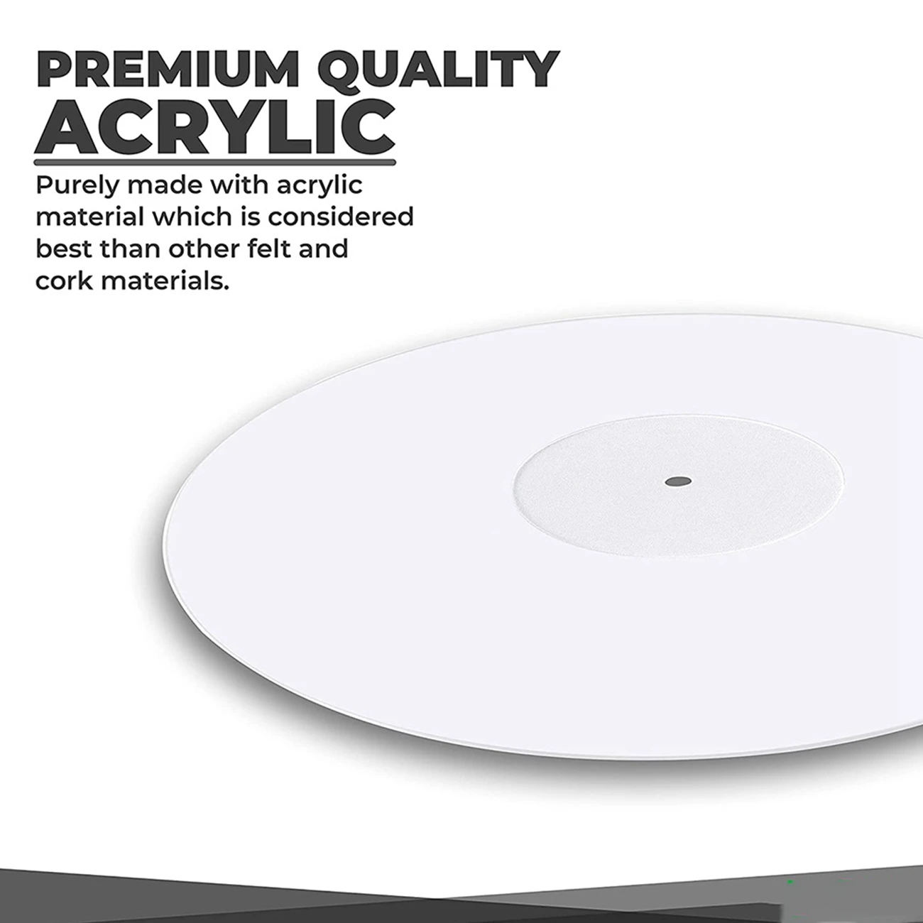 Turntable Acrylic Slipmat for Vinyl LP Record Players - 2.5mm Thick Provides Tighter Bass - 12Inch Platter Mat (White)