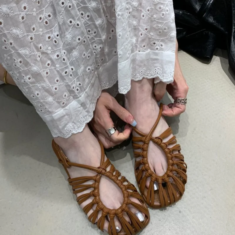 Sandalias de gladiador de verano para mujer, vestido elegante, zapatos romanos, zapatos planos para vacaciones en la playa, Sandalias para mujer