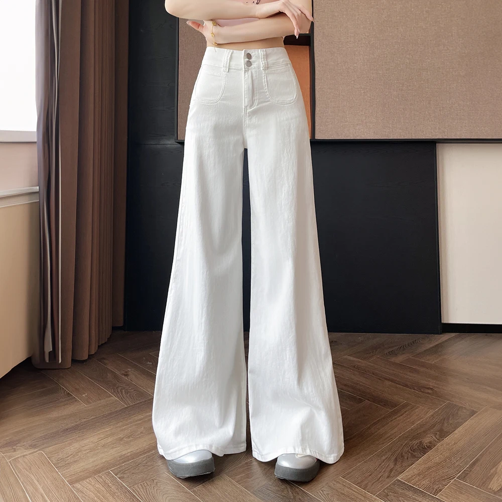 

Retro High Waist Loose Denim Pants For Female New Style Wide Legged Floor length Jeans For Women
