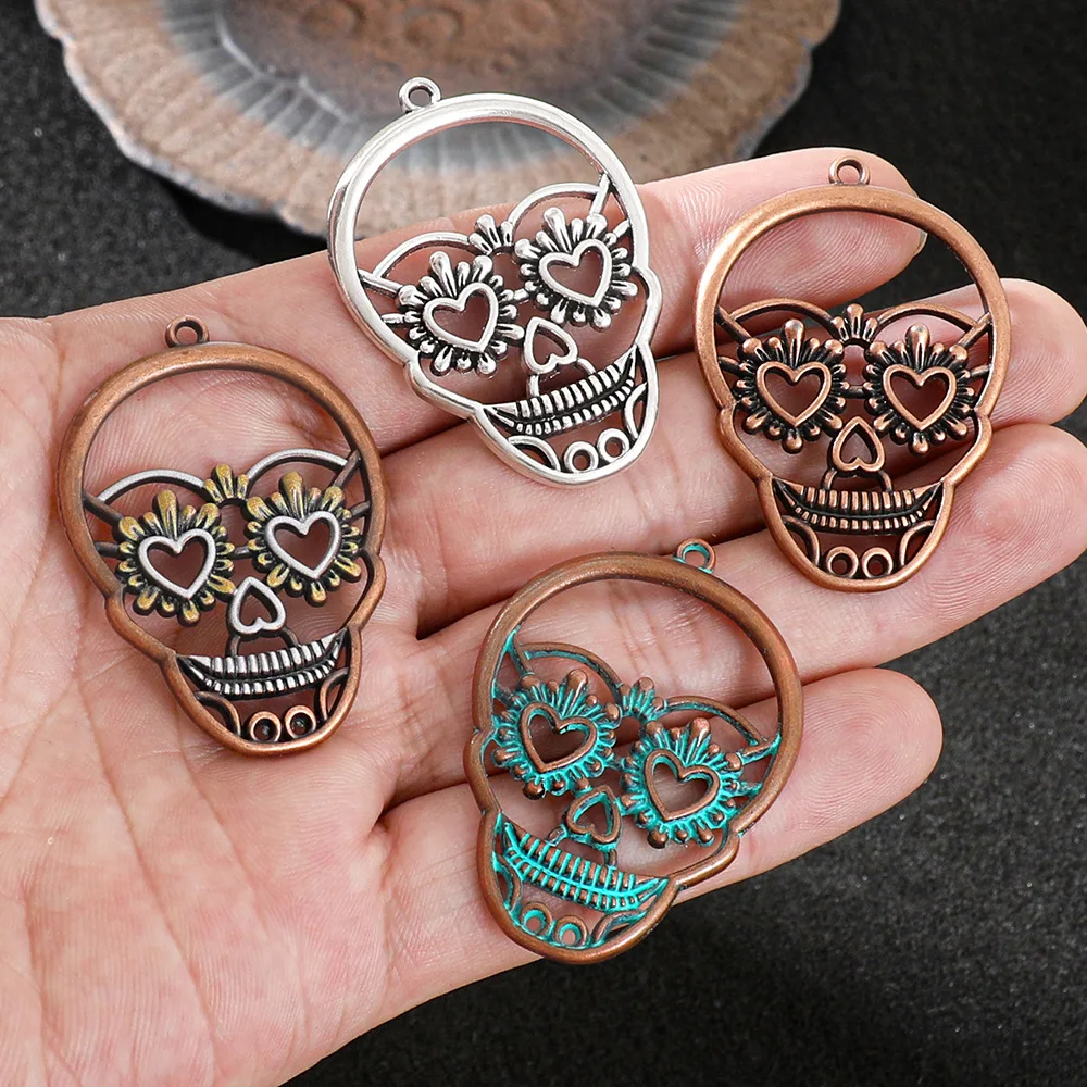 Antique Copper Silver Bronze Halloween Gothic Punk Skull Charms Pendants for DIY Jewelry Making Handmade Craft Accessories Parts