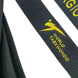 Wtf kukkiwon taekwondo schwarzer gürtel stickerei breite 5 polyester baumwolle martial arts sport trainer bund kunden spezifischer name koreanisch