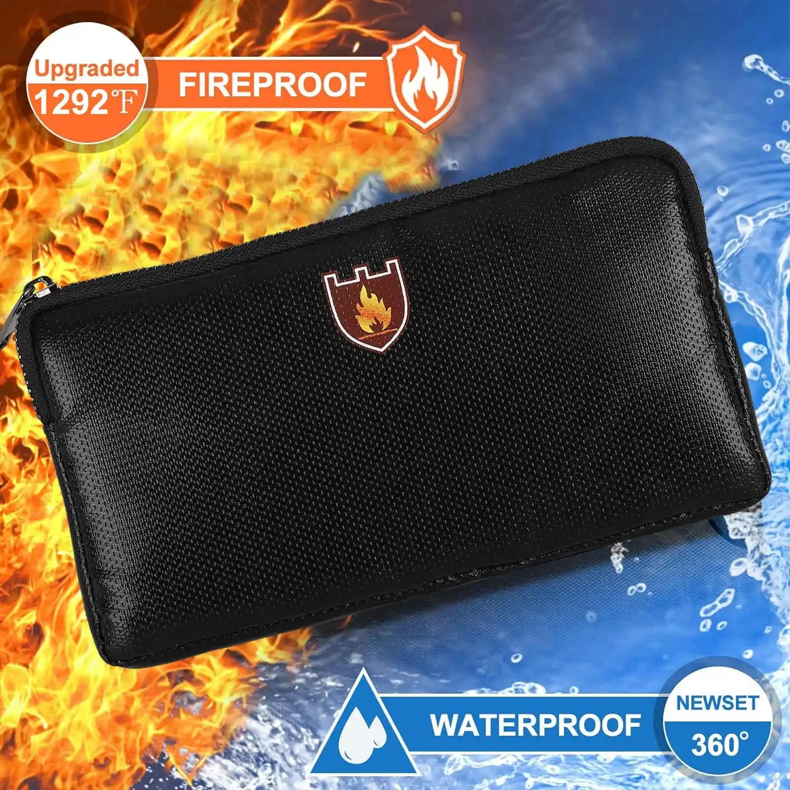 Portable Fireproof & Waterproof Document Envelope File Folder Cash Pouch Fireproof Money Bag Upgraded Safe Bags For Home Office