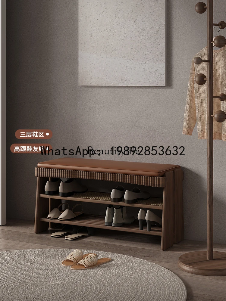 Shoe changing stool can be sat at the door of the home, black walnut entrance entrance, shoe wearing stool