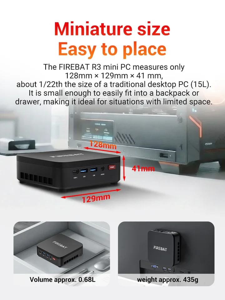 Firebat R3 Mini Pc Amd Ryzen 3 4300U Lpddr4 16Gb Ram M.2 Sata