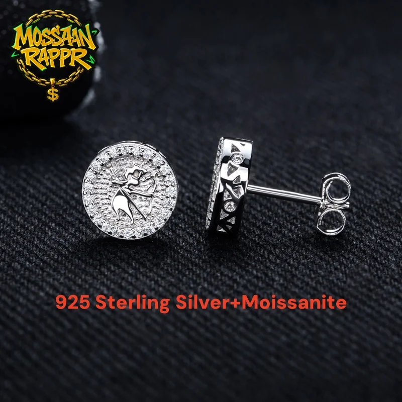 

MossanRappr 0,4 карата Муассанит Ангел Iced out Серьги-гвоздики в стиле хип-хоп Стерлинговое серебро 925 пробы D Цвет Панк Модные украшения для мужчин