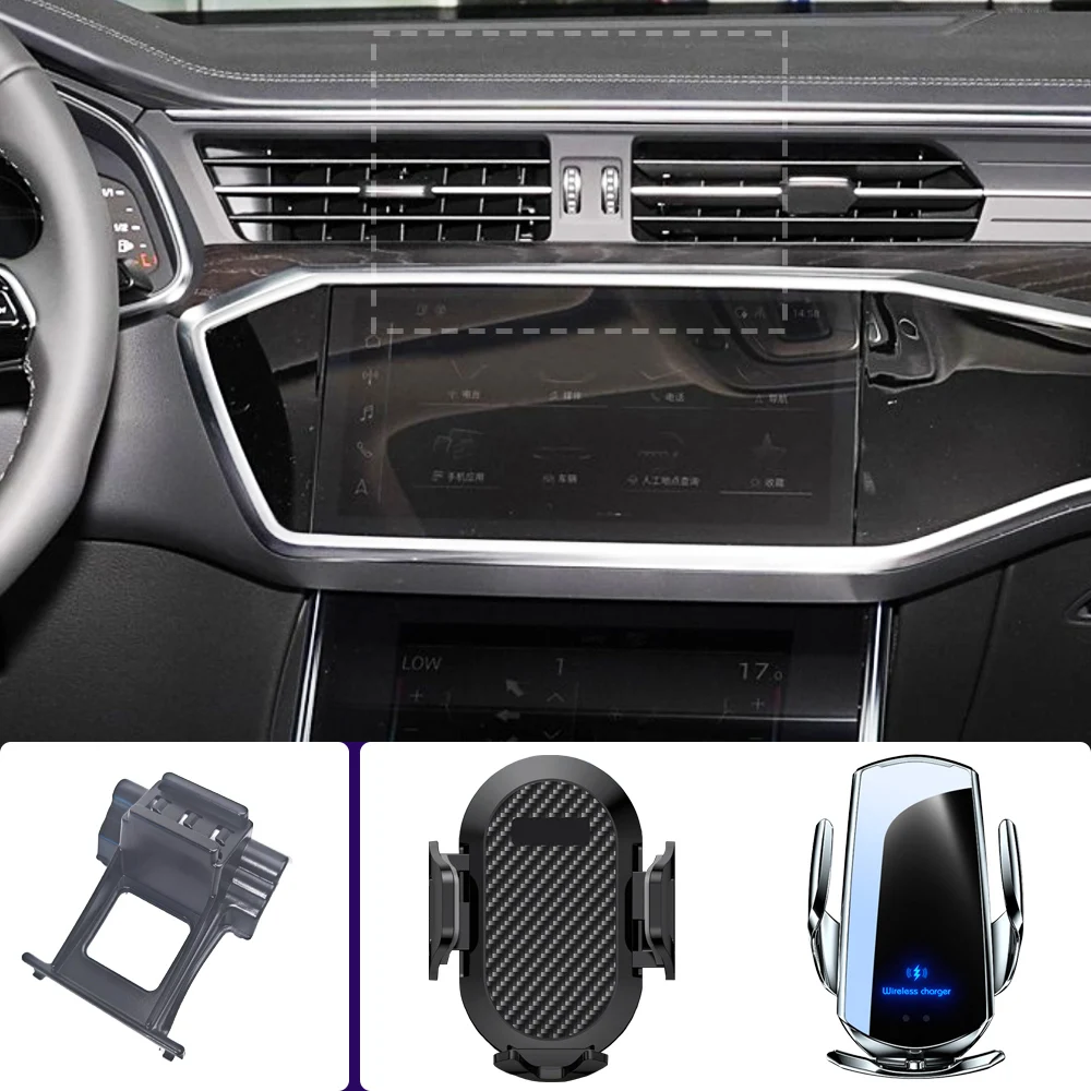 Car Phone Holder For AUDI A6 C8 A7 2019 2020 2021 2022 2023 2024 Mobile Phone Mounts Car Wireless Charging Special Fixed Base 