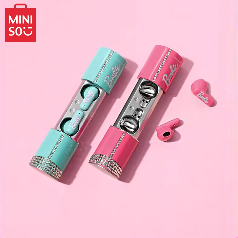 MINISO Cartoon Barbie Series Lipstick Anime Kawaii True Wireless Bluetooth Cute Female Long Range 2024 New In Ear Earphones Gift